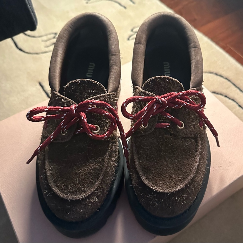 MIU MIU Chunky rustic Suede Loafers Brown Size 36.5 6.5 - Picture 2 of 10